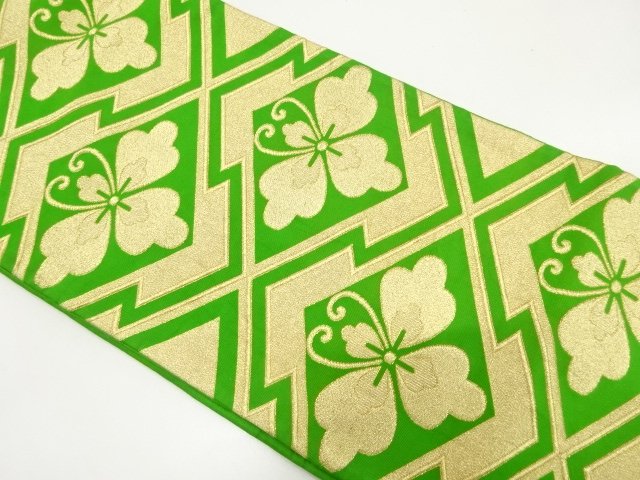 JAPANESE KIMONO / ANTIQUE FUKURO OBI / SILK / WOVEN MATSUKAWABISHI & FLOWER